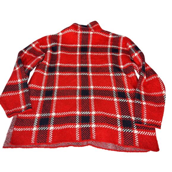 ZARA Women's Large Oversized Wool Blend Mock Neck Sweater Red Black Pockets - Picture 3 of 13